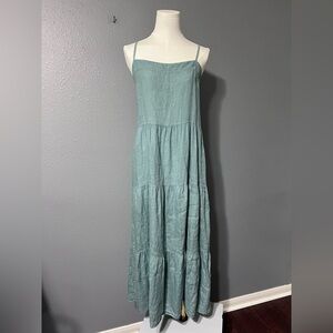 Bellambia 100% Linen Sleeveless Dress Women Sz M Lagenlook Sea Green Adj Straps.